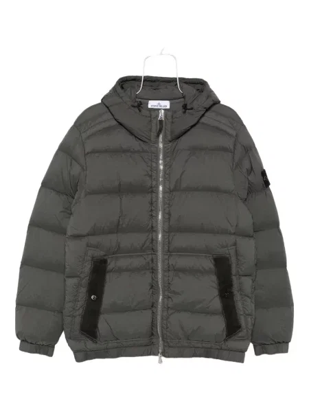 Geacă cu puf Stone Island cu glugă cu strasuri gri