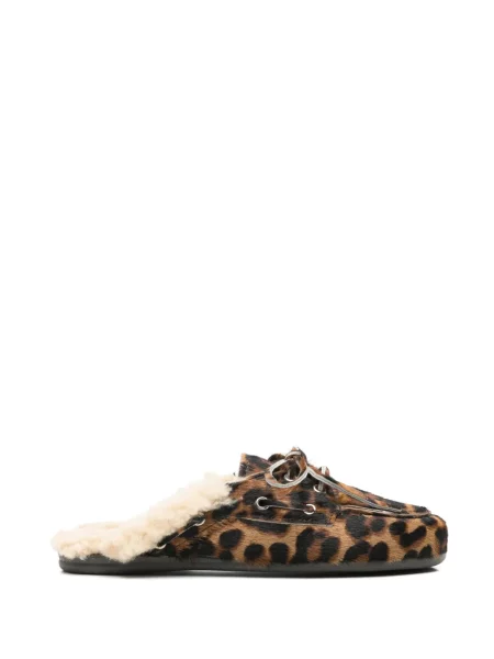 Papuci tip mules Posa cu imagine cu model leopard din piele de oaie maro