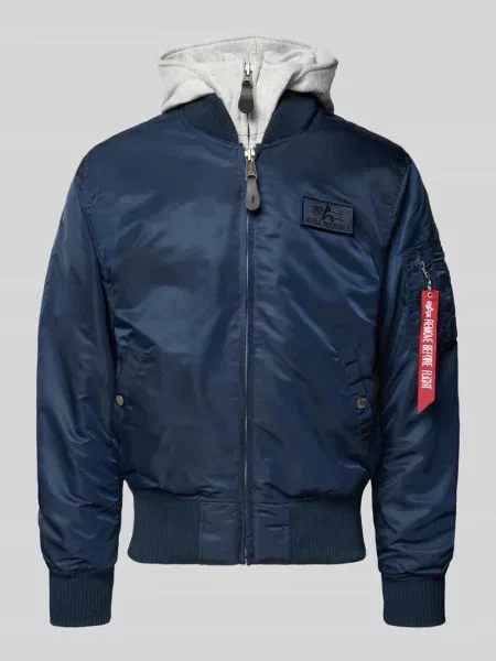 Bomberka z kapturem i wyhaftowanym logo Alpha Industries niebieski