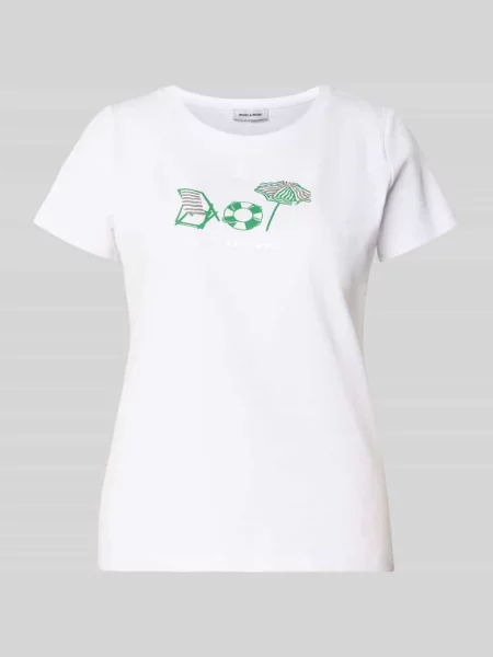 T-shirt z nadrukiem z motywem i okrągłym dekoltem More & More biała