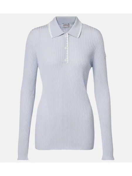 Pulover Moncler de lână cu nervuri albastru