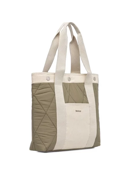 Matlasat geantă shopper Barbour de catifea cord verde
