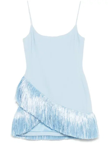 Mała sukienka mini David Koma z frędzli garniturowa niebieska