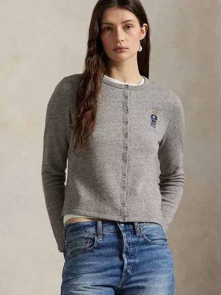 Жилетка Polo Ralph Lauren дамска тъмносиньо от лека материя сиво