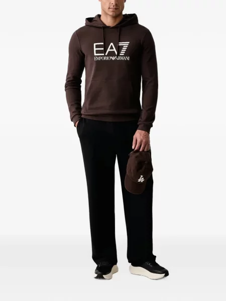 Суичър с качулка Ea7 Emporio Armani с принт кафяво