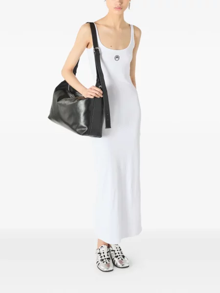Rochie Marine Serre din jerseu de costum cu nervuri alb