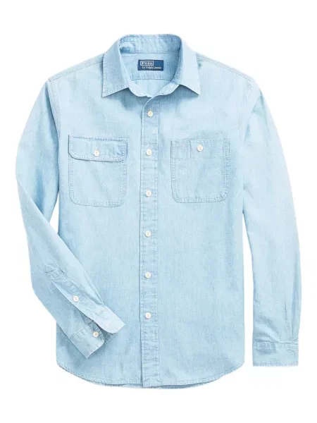 Ленена карирана риза Polo Ralph Lauren бродирана синьо