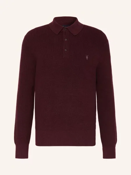 Allsaints Pletené Polo Tričko Aspen tmavě červená