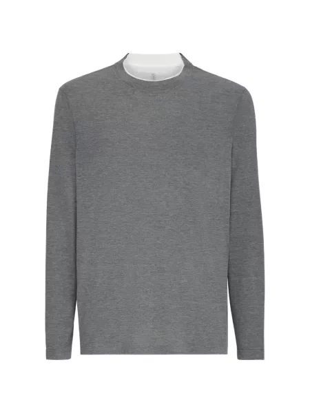 Ușor tricou Brunello Cucinelli de mătase cu decolteu rotund gri