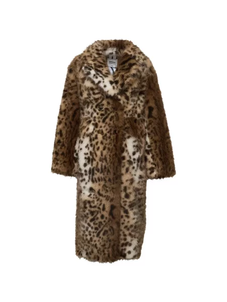 Palton de blană Sword cu imagine cu model leopard cu două rânduri de nasturi maro