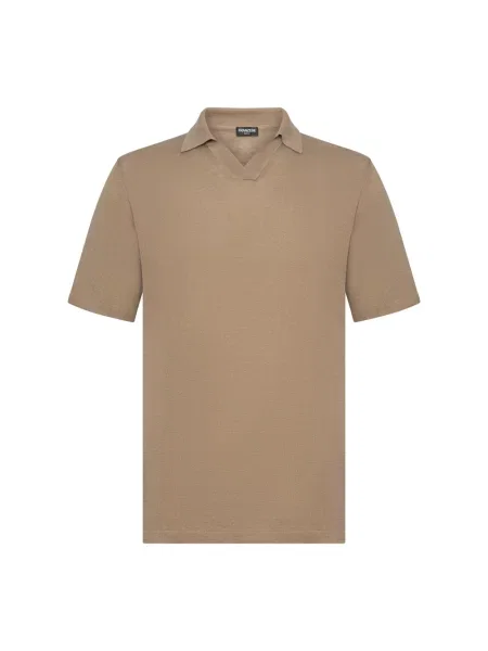 Koszulka polo Franzese Collection z dekoltem w serek beżowa