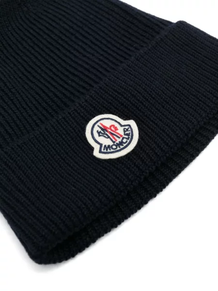 Dzianinowa czapka Moncler prążkowana niebieska