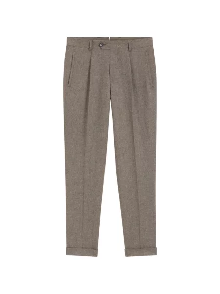 Pantaloni Boss de lână cu model herringbone conici maro