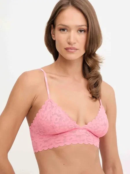 Сутиен HUGO от полупрозрачна материя с десен розово