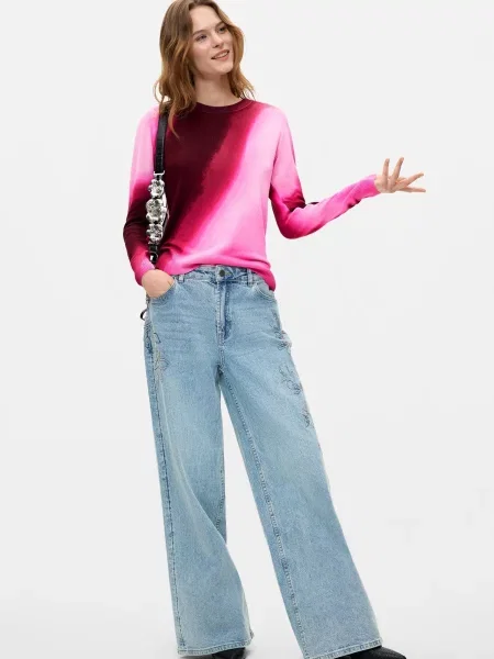 Desigual Sveter / fuksia / burgundská ružová