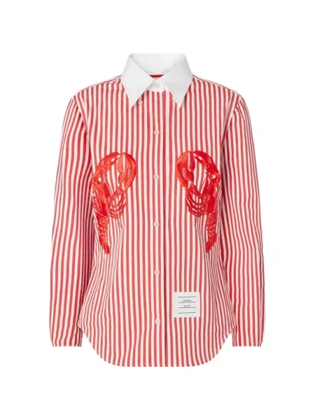 Cămașă Thom Browne cu dungi cu aplicații roșu