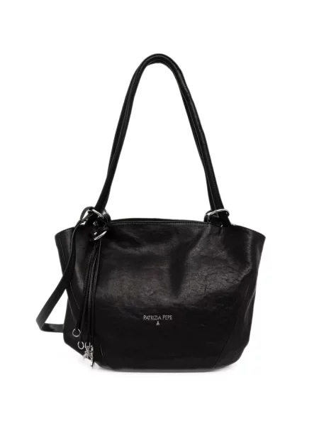 Geantă shopper Patrizia Pepe din piele cu imagine negru