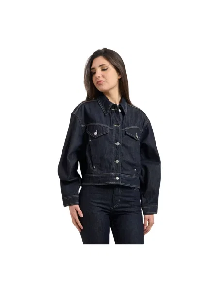 Kurtka jeansowa o kroju regular fit z mieszanki bawełny i lyocellu model ‘BOMBER TRUCKER Boss Orange niebieska