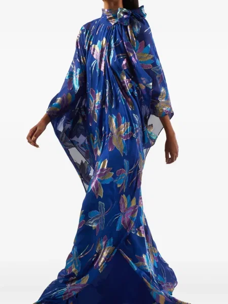 Rochie maxi Taller Marmo cu funde cu model floral albastru