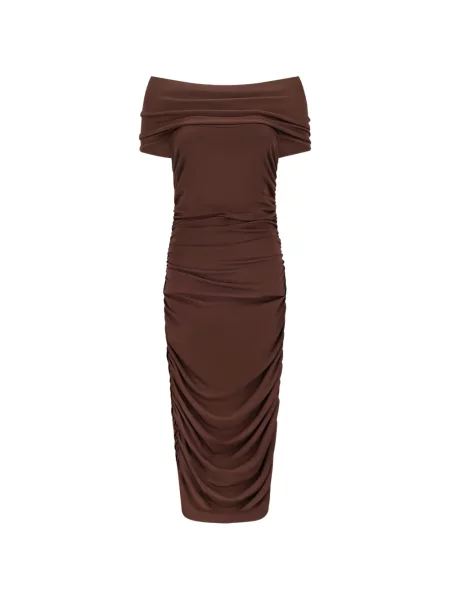 Rochie midi Des Phemmes cu volane maro