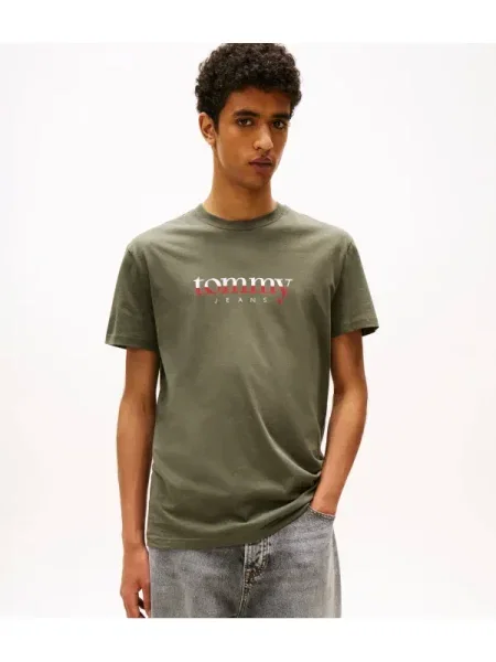Tommy Jeans Tricou oliv / roșu / alb verde