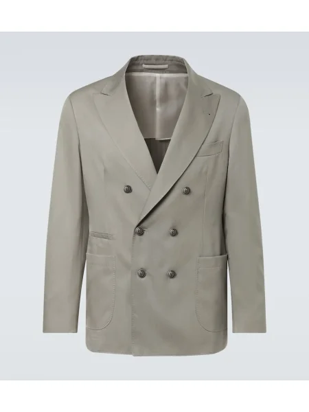 Hedvábný dvouřadý oblekový oblek Brunello Cucinelli šedý