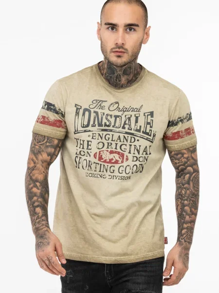 LONSDALE Póló Skeld homok / tengerészkék piros