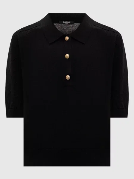 Шерстяное поло Balmain черное