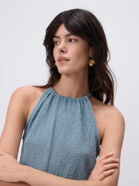 Reserved Топ з гофрованим коміром-халтером блідо-зелений зелений