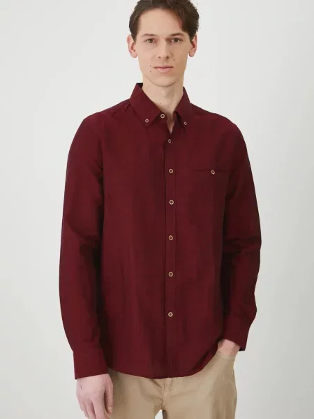 Ленена риза Medicine мъжка със стандартна кройка с яка с копче бордо