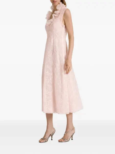 Rochie midi Alberta Ferretti cu model floral cu volane roz