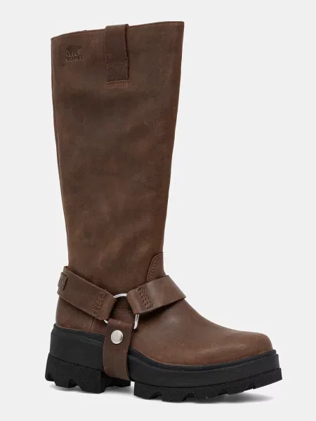 Kožne čizme Sorel JOAN FRW TALL ravni potplat smeđa
