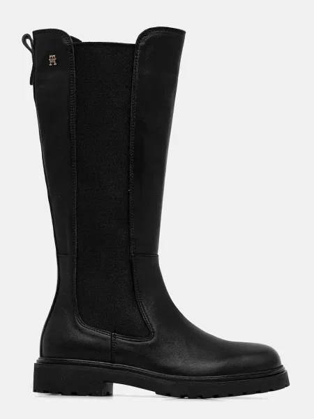 Cizme Tommy Hilfiger Th Lthr Cleated Long Boot negru