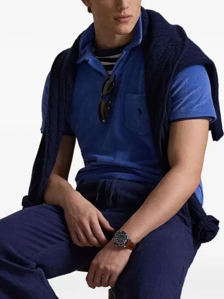Curea Polo Ralph Lauren cu broderie din fleece cu șireturi albastru