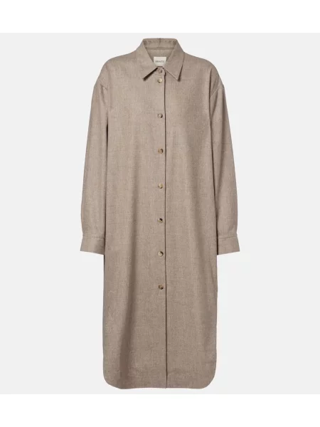 Sukienka koszulowa Khaite wełniana garniturowa beżowa
