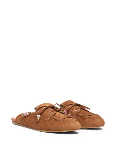Papuci tip mules Stuart Weitzman cu franjuri maro