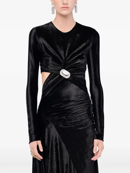 Rochie maxi Rabanne de catifea drapată de costum negru