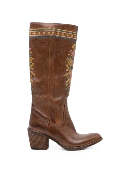 Botine Fauzian Jeunesse cu broderie din piele maro