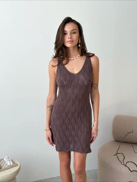 Трикотажное платье мини Art Knit коричневое