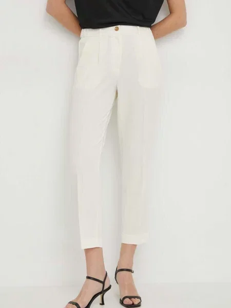 Штани Sisley пряме висока посадка бежевий