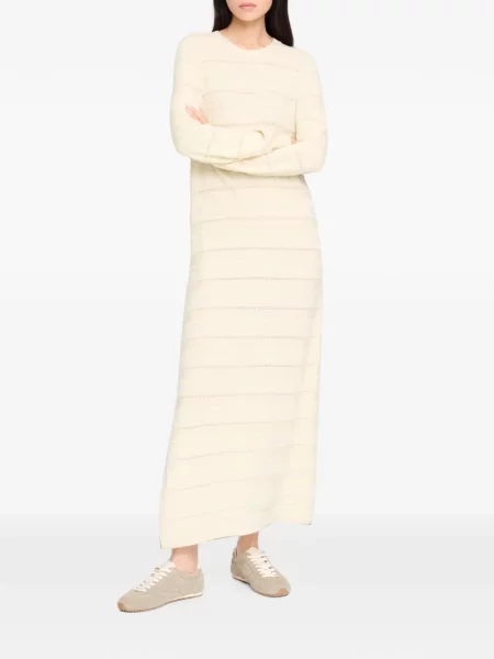 Rochie maxi Barrie cu dungi tricotate alb
