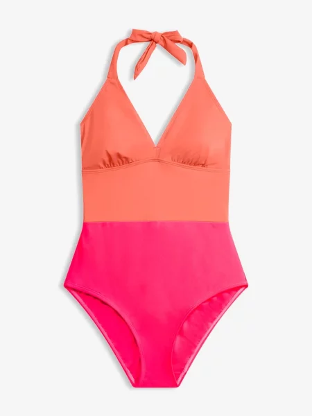 Kostium kąpielowy z ramiączkami łączonymi na szyi różowy