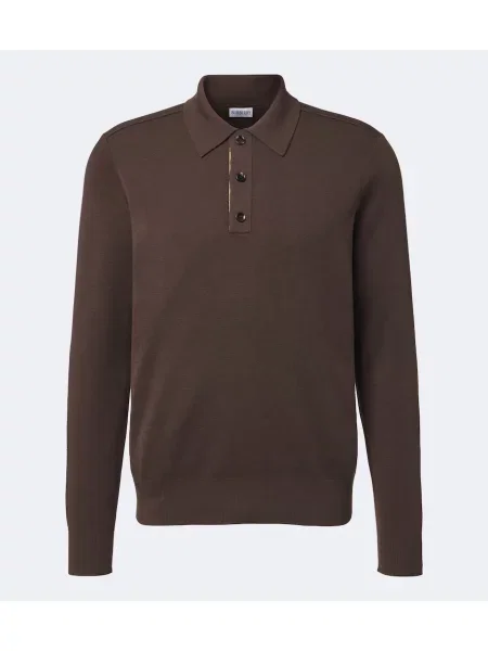 Tricou polo Burberry de lână maro