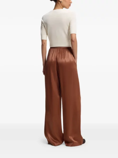 Pantaloni Boss din satin cu cordon maro