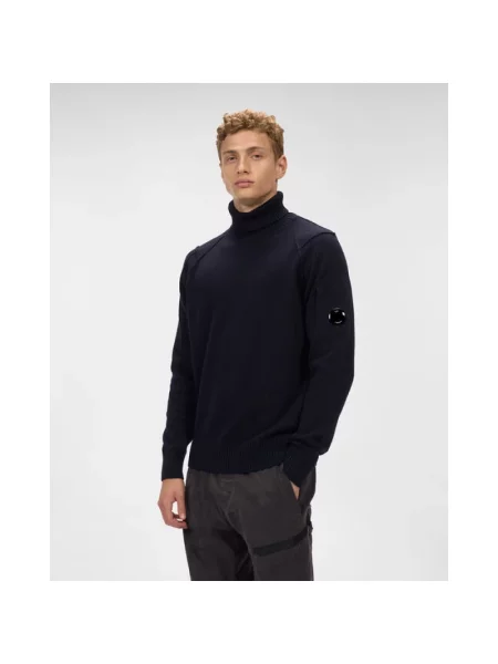 Dzianinowy sweter z golfem C.p. Company do golfa niebieski
