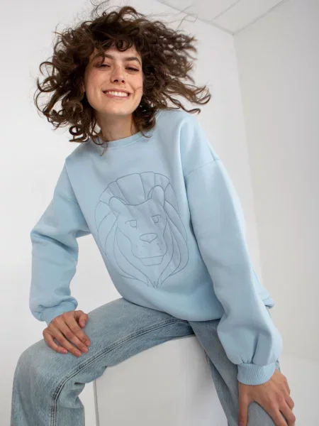 Hanorac cu glugă Fashionhunters cu broderie albastru