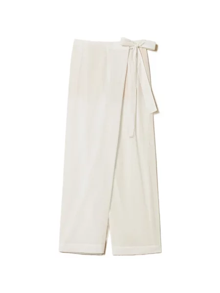 Pantaloni palazzo Twinset din muselină alb