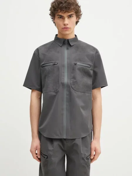 Alpha Industries cămașă Short Sleeve Laser Cut Shirt bărbați cu guler clasic regular gri