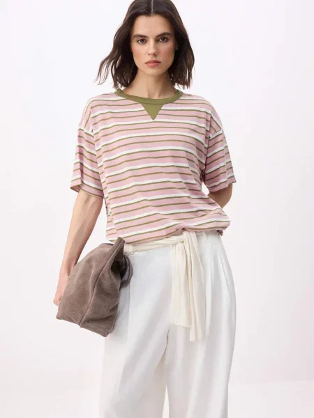 Trendyol Tricou oliv / roșu pastel alb