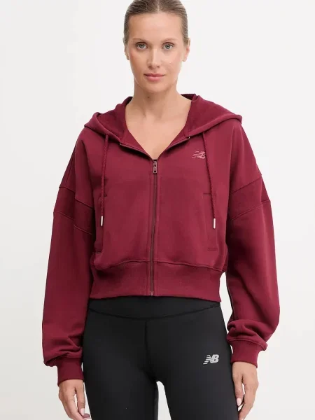 Суичър с качулка New Balance с качулка винено червено